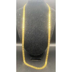 Vintage Gold Tone I LOVE YOU Necklace 24" Textured heart Pattern Flat Link Chain